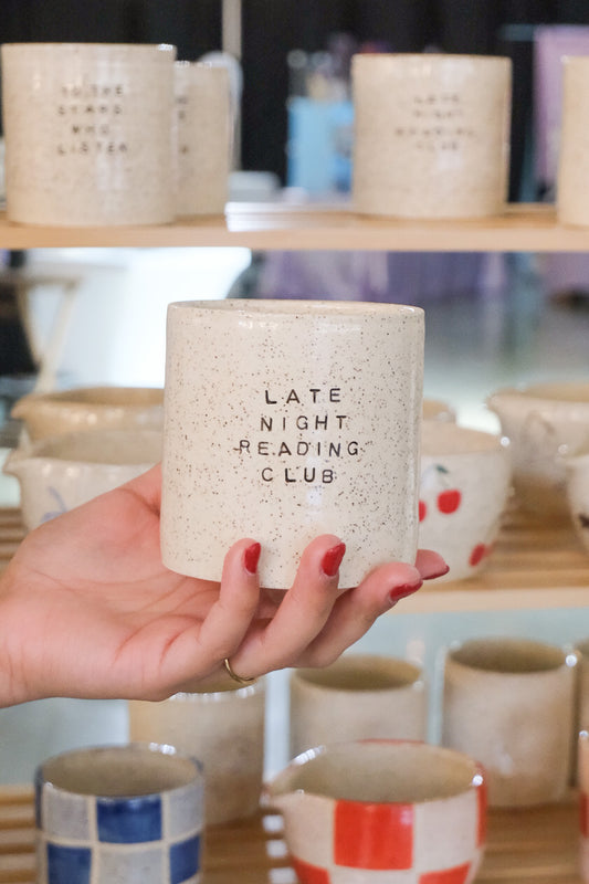 pre-order 'late night reading club' dimple cup