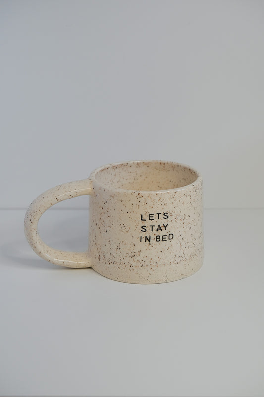 'let's stay in bed' mini mug