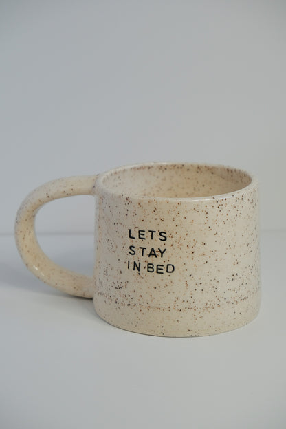 'let's stay in bed' mini mug